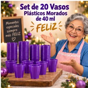 RI-0009349 Set de 20 Vasos Plásticos Morados de 40 ml Feliz