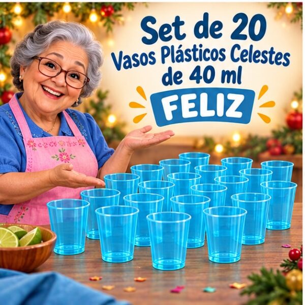 RI-0009352 Set de 20 Vasos Plásticos Celestes de 40 ml Feliz