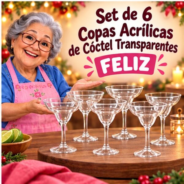 RI-0009353 Set de 6 Copas Acrílicas de Cóctel Transparentes Feliz