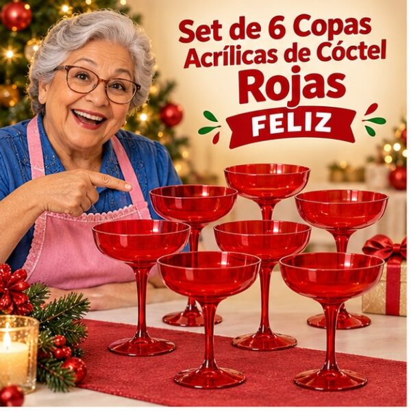 RI-0009354 Set de 6 Copas Acrílicas de Cóctel Rojas Feliz