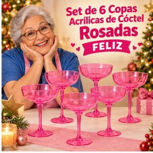 RI-0009355 Set de 6 Copas Acrílicas de Cóctel Rosadas Feliz