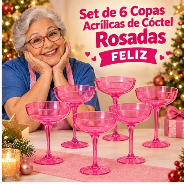 RI-0009355 Set de 6 Copas Acrílicas de Cóctel Rosadas Feliz