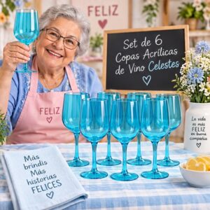 RI-0009367 Set de 6 Copas Acrílicas de Vino Celestes Feliz