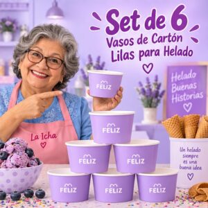 RI-0009395 Set de 6 Vasos de Cartón Lilas para Helado Feliz