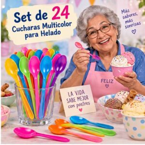 RI-0009401 Set de 24 Cucharas Multicolor para Helado Feliz