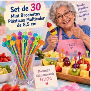 RI-0009402 Set de 30 Mini Brochetas Plásticas Multicolor de 8,5 cm Feliz