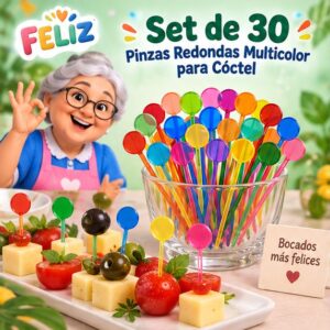 RI-0009406 Set de 30 Pinzas Redondas Multicolor para Cóctel Feliz