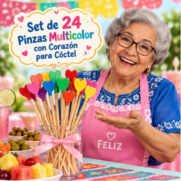 RI-0009408 Set de 24 Pinzas Multicolor con Corazón para Cóctel Feliz