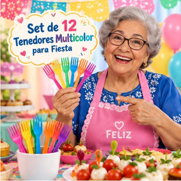 RI-0009409 Set de 12 Tenedores Multicolor para Fiesta Feliz
