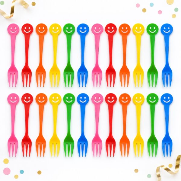 RI-0009411 Set de 24 Tenedores Multicolor para Cóctel de 11 cm Feliz