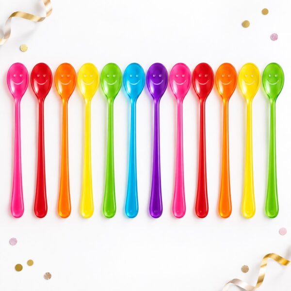 RI-0009416 Set de 10 Tenedores Multicolor para Pastel de 14 cm Feliz