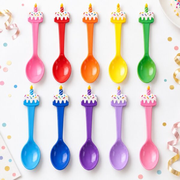 RI-0009418 Set de 10 Tenedores Multicolor para Pastel de 11 cm Feliz