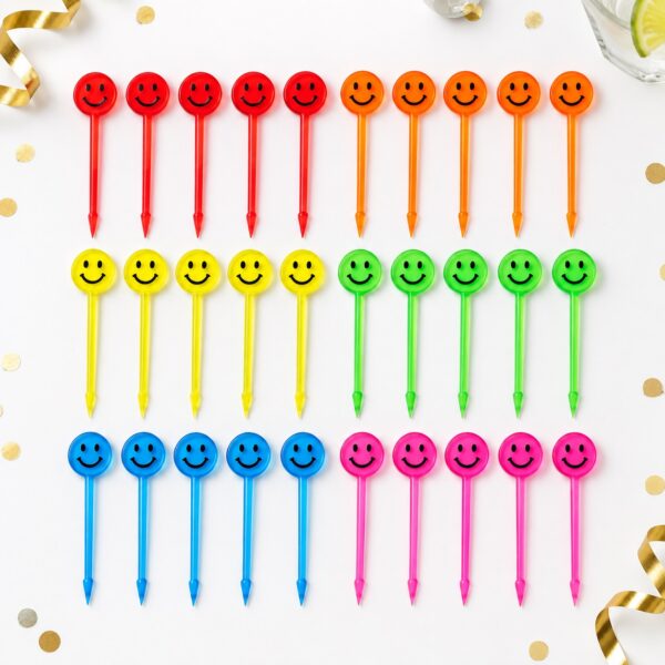 RI-0009421 Set de 30 Pinchos Multicolor para Cóctel de 7,8 cm Feliz