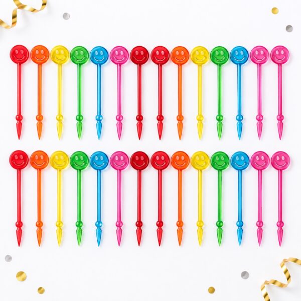 RI-0009422 Set de 30 Pinchos Multicolor para Cóctel de 8,8 cm Feliz