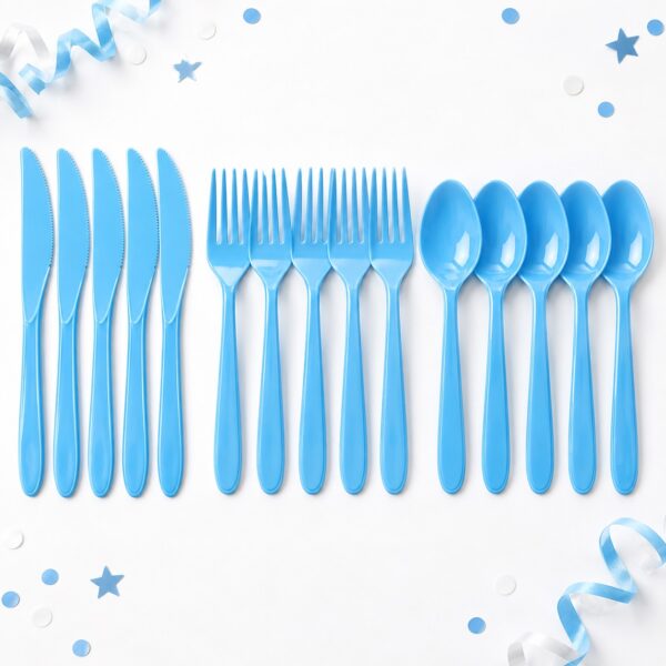 RI-0009425 Set de 21 Cubiertos Plásticos Celestes para Fiesta Feliz
