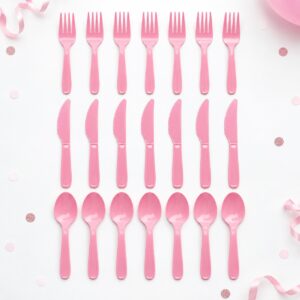 RI-0009426 Set de 21 Cubiertos Plásticos Rosados para Fiesta Feliz