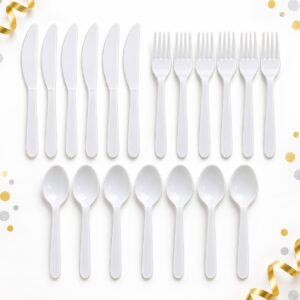 RI-0009427 Set de 21 Cubiertos Plásticos Blancos para Fiesta Feliz