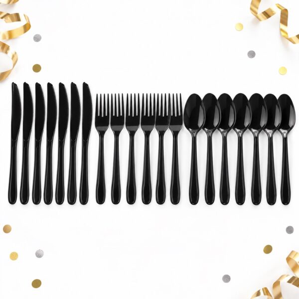 RI-0009428 Set de 21 Cubiertos Plásticos Negros para Fiesta Feliz