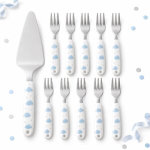 RI-0009430 Set de 11 Cubiertos Blancos con Nubes para Torta Feliz