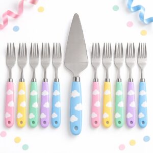 RI-0009431 Set de 11 Cubiertos Multicolor con Nubes para Torta Feliz