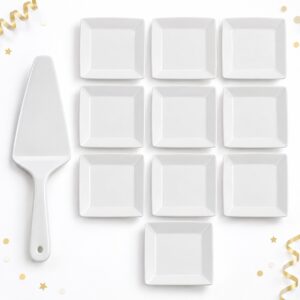 RI-0009432 Set de 11 Cubiertos Blancos Cuadrados para Torta Feliz