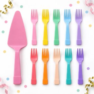 RI-0009433 Set de 11 Cubiertos Multicolor Cuadrados para Torta Feliz