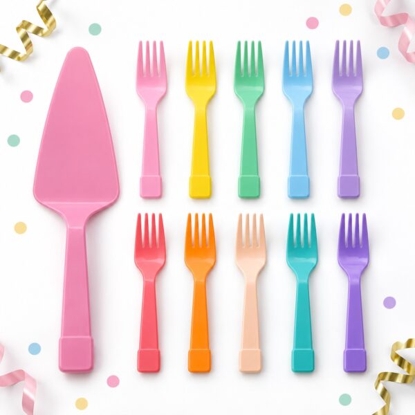 RI-0009433 Set de 11 Cubiertos Multicolor Cuadrados para Torta Feliz