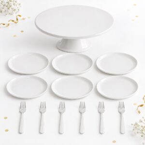RI-0009434 Set de 11 Cubiertos Blancos Redondos para Torta Feliz