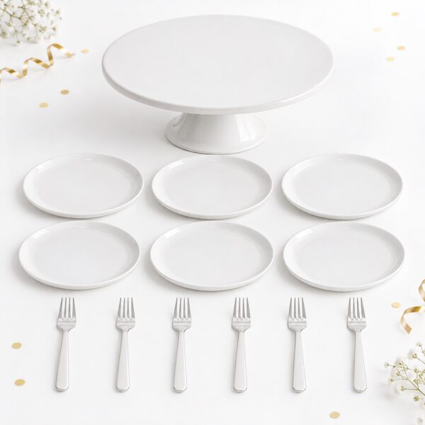RI-0009434 Set de 11 Cubiertos Blancos Redondos para Torta Feliz