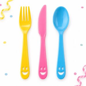 RI-0009438 Set de 3 Cubiertos Plásticos de 21 cm Feliz