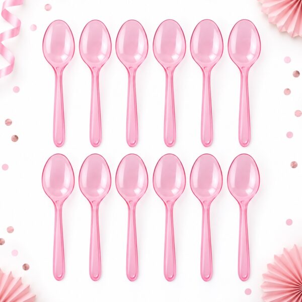 RI-0009455 Set de 12 Cucharas Plásticas Transparentes Rosadas de 15,5 cm Feliz
