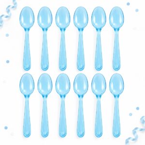 RI-0009456 Set de 12 Cucharas Plásticas Transparentes Celestes de 15,5 cm Feliz