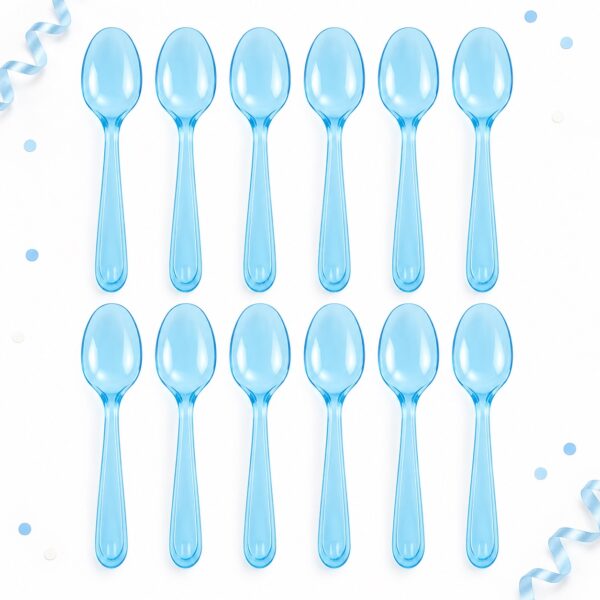 RI-0009456 Set de 12 Cucharas Plásticas Transparentes Celestes de 15,5 cm Feliz