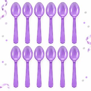 RI-0009457 Set de 12 Cucharas Plásticas Transparentes Violetas de 15,5 cm Feliz