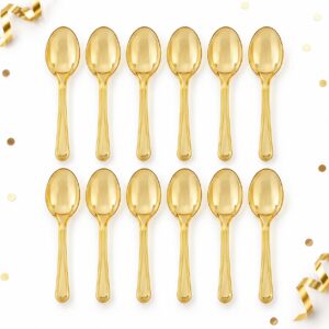RI-0009458 Set de 12 Cucharas Plásticas Transparentes Doradas de 15,5 cm Feliz
