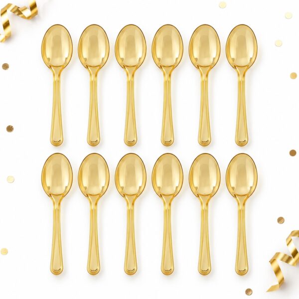 RI-0009458 Set de 12 Cucharas Plásticas Transparentes Doradas de 15,5 cm Feliz