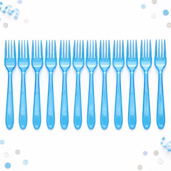 RI-0009460 Set de 12 Tenedores Plásticos Transparentes Azules de 16 cm Feliz