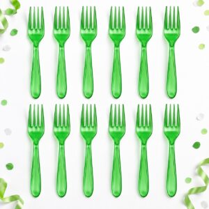 RI-0009461 Set de 12 Tenedores Plásticos Transparentes Verdes de 16 cm Feliz