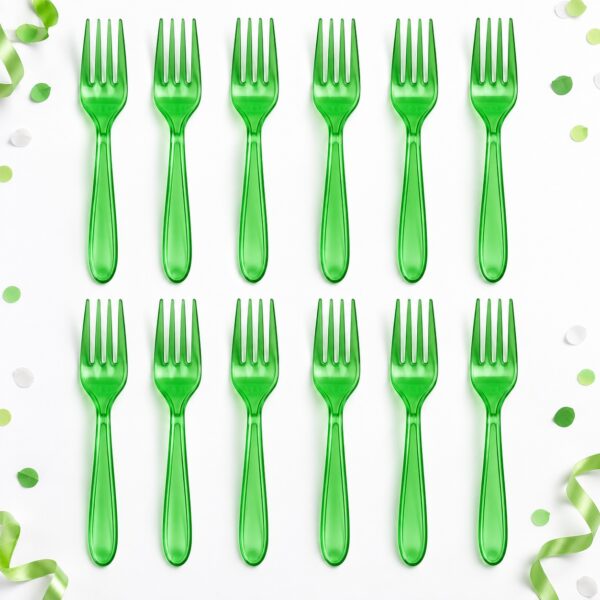 RI-0009461 Set de 12 Tenedores Plásticos Transparentes Verdes de 16 cm Feliz