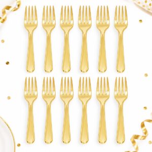 RI-0009463 Set de 12 Tenedores Plásticos Transparentes Dorados de 16 cm Feliz