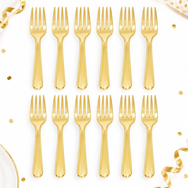RI-0009463 Set de 12 Tenedores Plásticos Transparentes Dorados de 16 cm Feliz