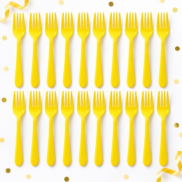 RI-0009465 Set de 20 Tenedores Plásticos Amarillos de 15 cm Feliz