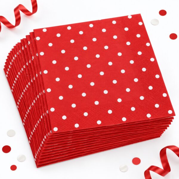 RI-0009470 Set de 16 Servilletas Rojas con Puntos Blancos de 33 x 33 cm Feliz