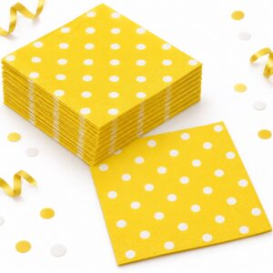 Set de 16 Servilletas Amarillas con Puntos Blancos de 33 x 33 cm Feliz