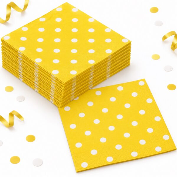 RI-0009471 Set de 16 Servilletas Amarillas con Puntos Blancos de 33 x 33 cm Feliz