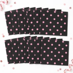 Set de 16 Servilletas Negras con Puntos Rosados de 33 x 33 cm Feliz
