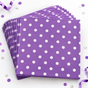 Set de 16 Servilletas Moradas con Puntos Blancos de 33 x 33 cm Feliz