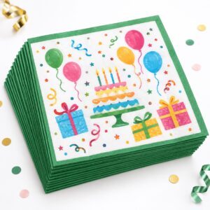 Set de 16 Servilletas Feliz Cumpleaños con Borde Verde de 33 x 33 cm Feliz