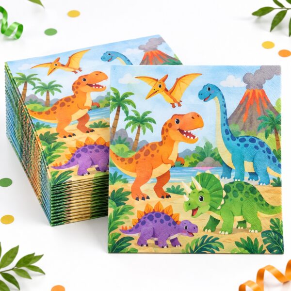 RI-0009477 Set de 16 Servilletas con Escena de Dinosaurios de 33 cm Feliz