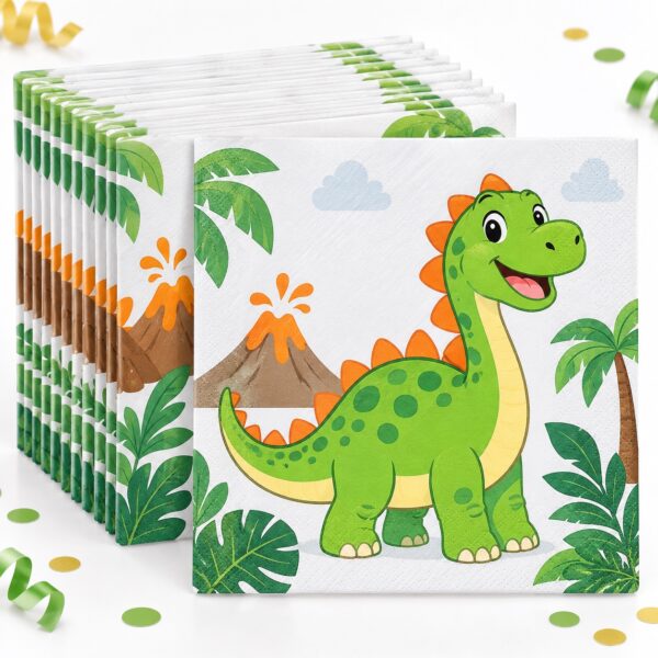 RI-0009479 Set de 16 Servilletas con Dinosaurio de Caricatura de 33 cm Feliz